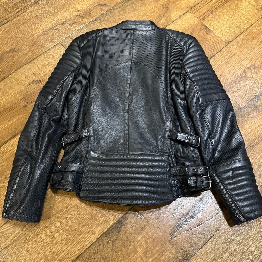 Black Arrow Motorcycle Black Leather Jacket - Picture 5 of 12